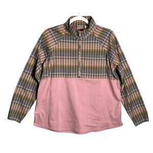 LL Bean Sz M Everyday SunSmart Woven Plaid Quarter-Zip Pullover Shirt Colorblock